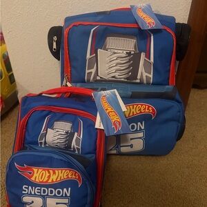 Children hot wheels backpack and lunchbox set box set NWT